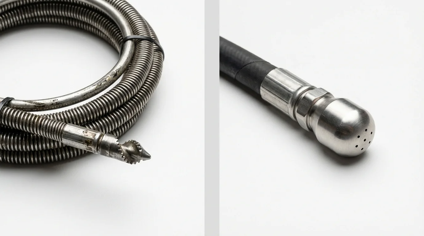Drain snake cable and hydro jetting nozzle used for drain cleaning in Palestine, TX