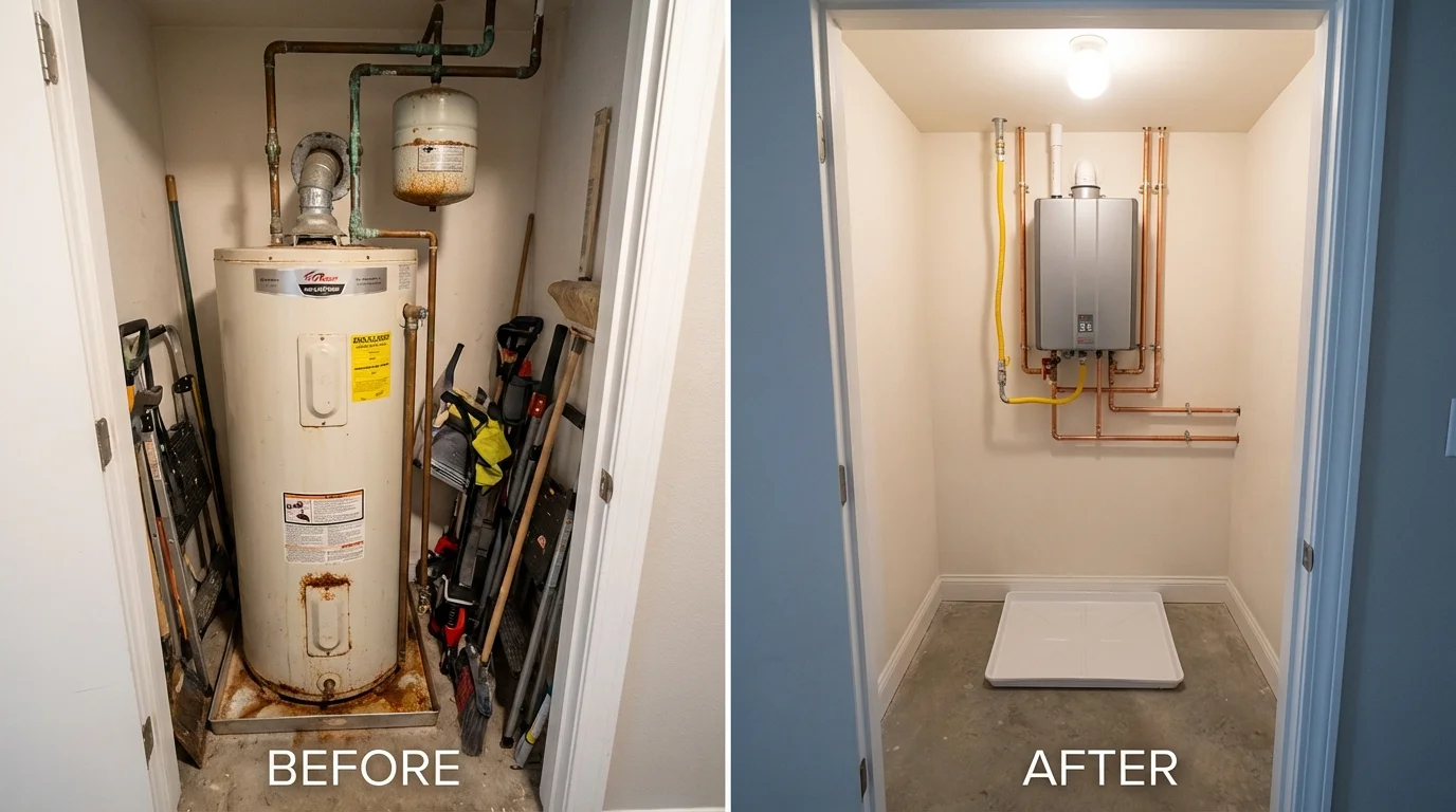 Tank water heater versus wall-mounted tankless unit comparison for Palestine, TX homeowners